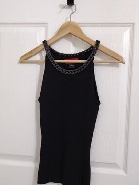 Carina Black Chain Strap Halter Tank Top Stretch Knit Size Medium Sleek Minimali